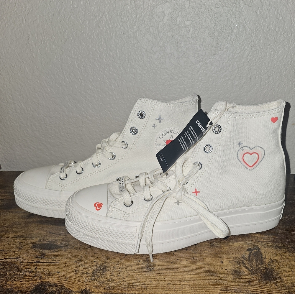 Converse All Star White High-Top Sneakers Hearts - Picture 12 of 14